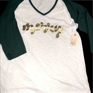 NWT Christmas “Merry” 3/4 sleeve tshirt.
